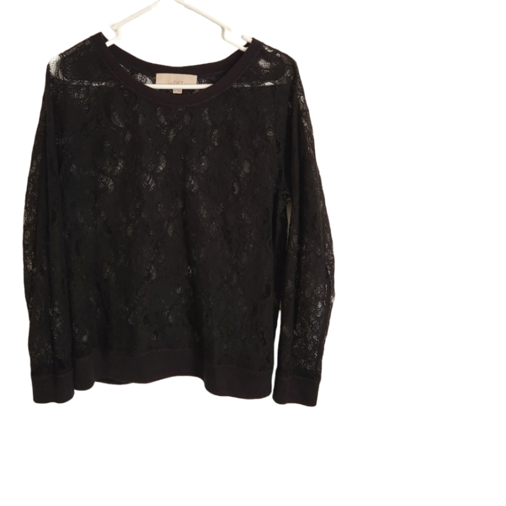 Ann Taylor Loft Black Lace Pullover Blouse size M